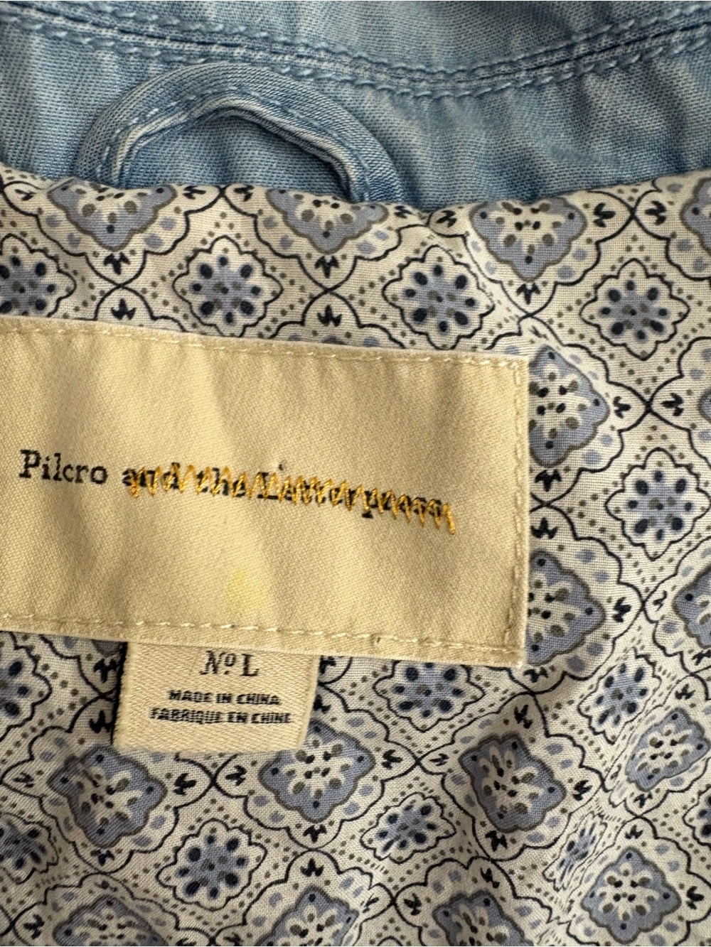 Pilcro Anthropologie Chambray Blazer Blue Jacket Boho Coastal
Chic Resort Sz L - Picture 12 of 13
